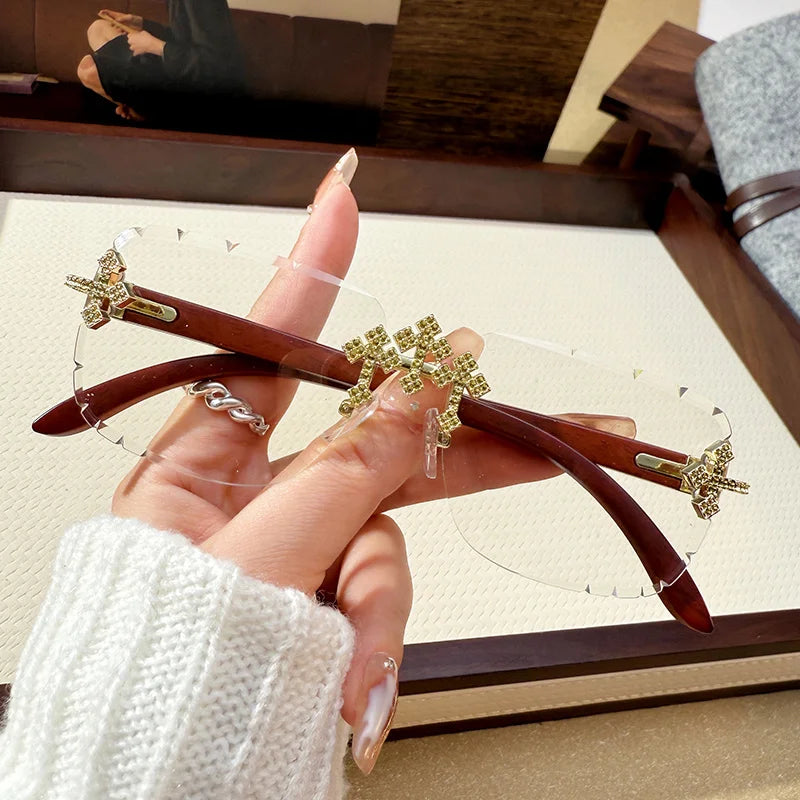 Women's Fashionable Frameless Edged Sunglasses Square Frame Lace Diamond-set Fashionable Glasses 90324