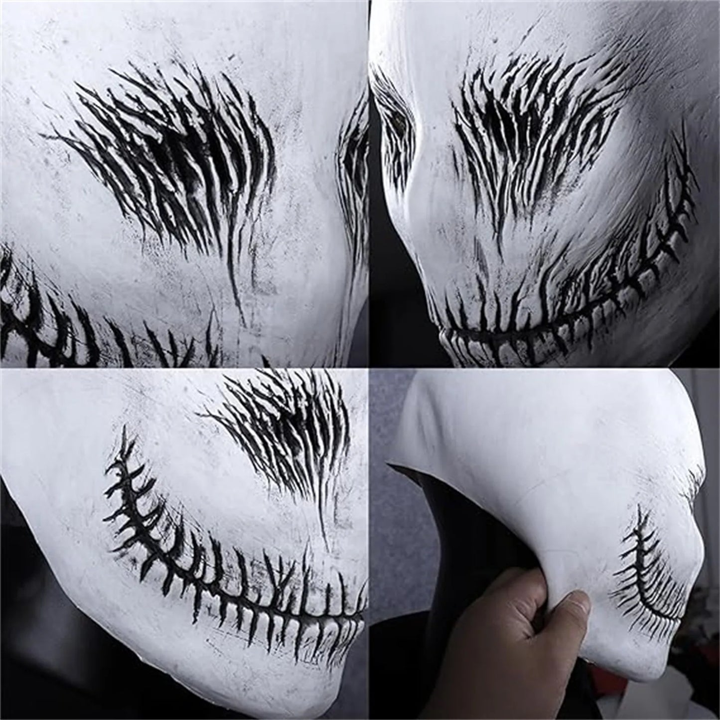 Terror White Slender Smile Mask Cosplay Horror Ghost Demon Killer Latex Helmet Halloween Carnival Party Costume Props