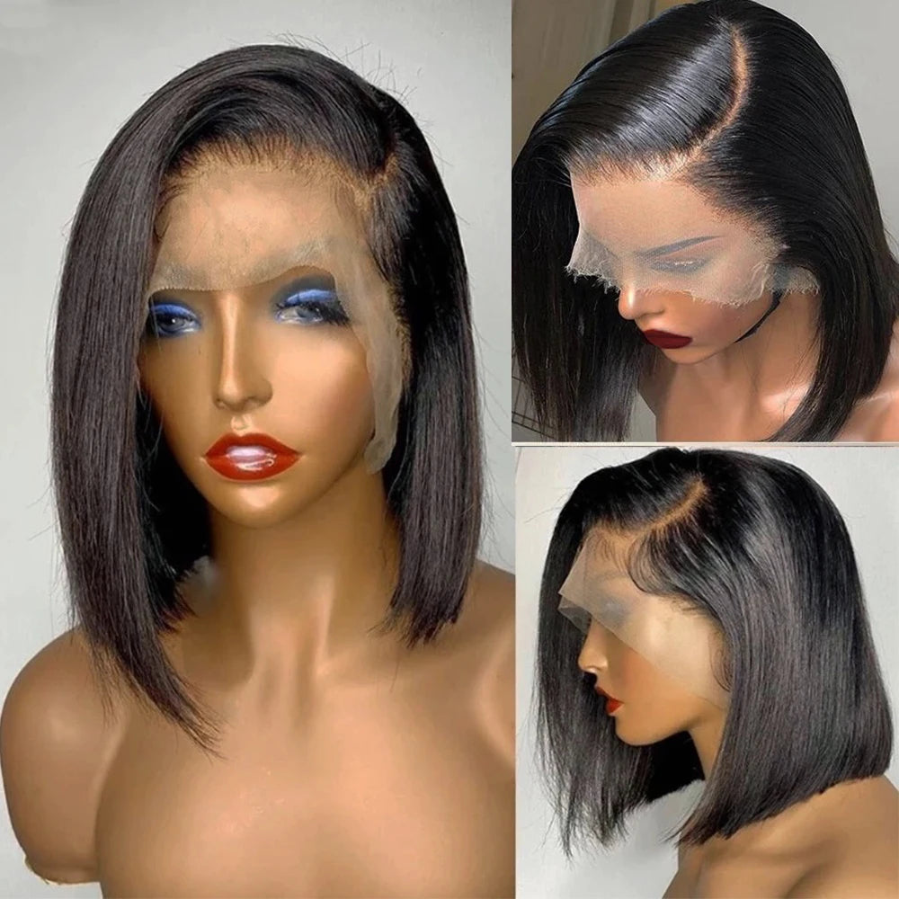 Bone Straight Bob Human Hair Wigs Pre Plucked Brazilian HD 13x4 4x4 Closure Lace Frontal Straight 100% Human Hair Wig Short Bob