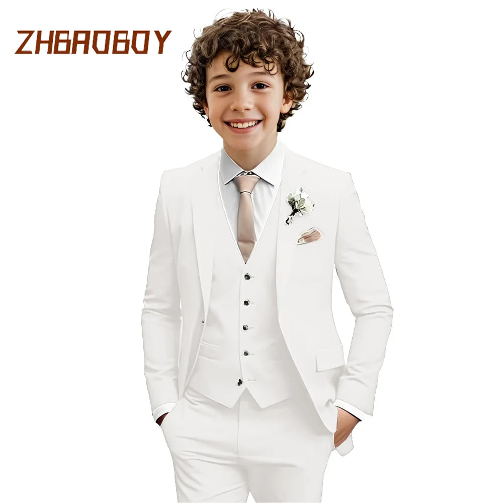 Boys Suit 3 Piece Slim Fit Kids Tuxedo Suit Formal Wedding Outfit Blazer Vest Pants Set