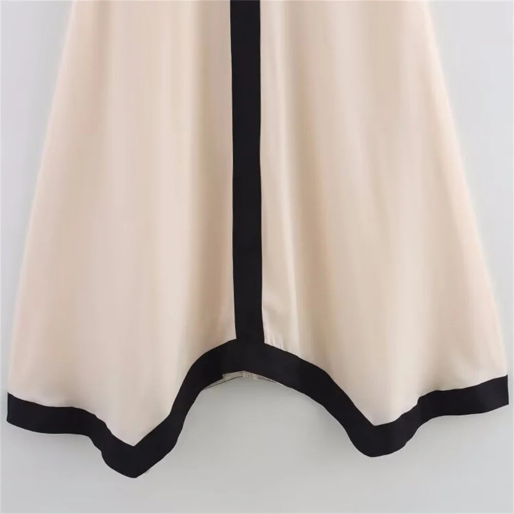 women's dress is fashionable casual lazy contrasting color V-neck slim suspender temperament summer new dress