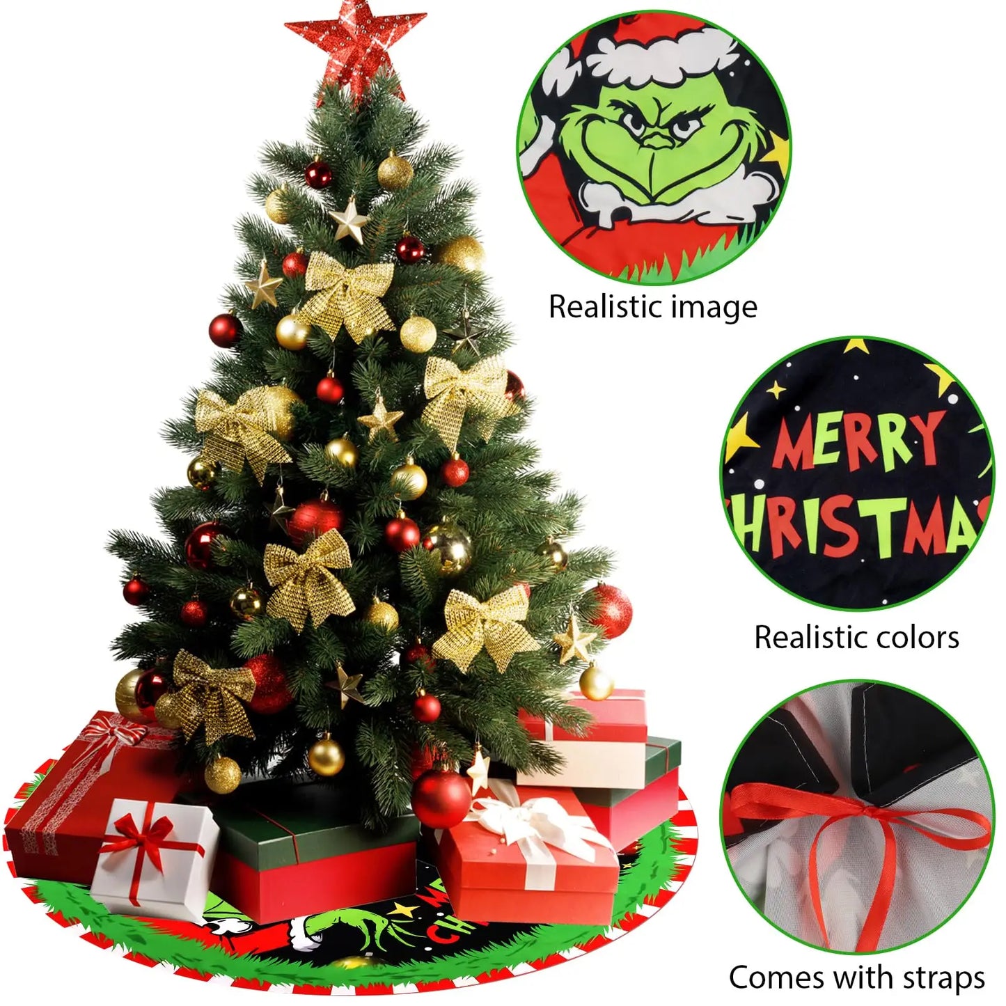 VIKAMA Christmas Tree Skirt Christmas Decorations Soft Red Green Christmas Decor Mat for Xmas Home Holiday Decorations