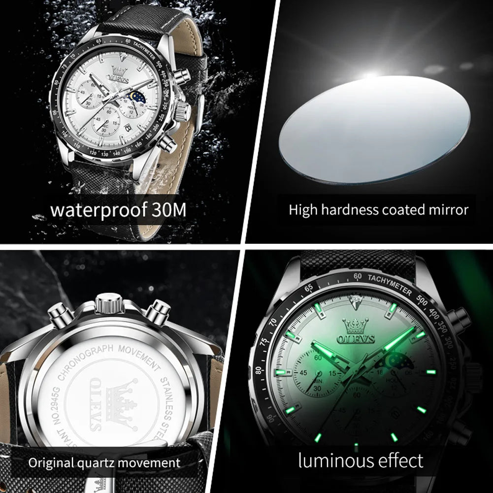 OLEVS 2945 Watches For Man Top Brand Young Fashion Original Quartz Wristwatch Waterproof Leather Starp Luminous   Reloj Hombre 