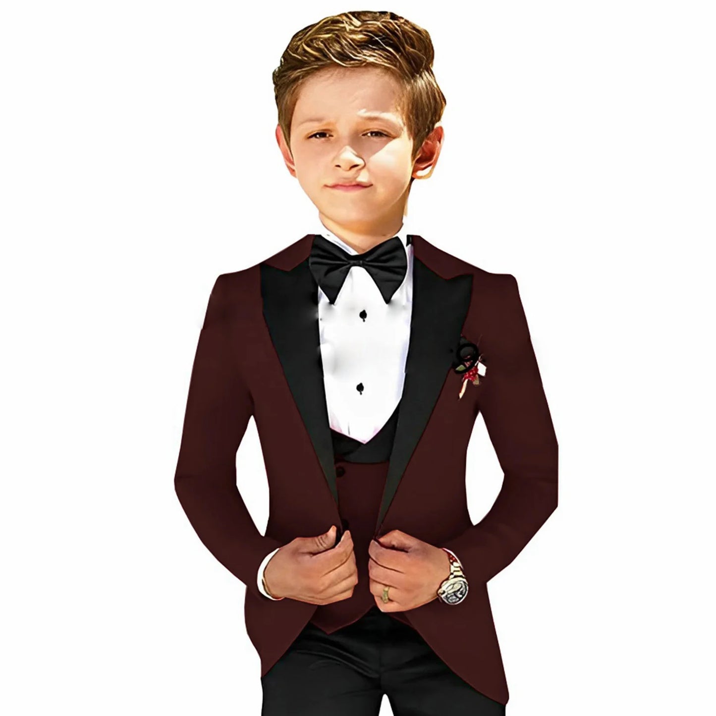 Boys Suit Wedding 3-Piece Party Dress Kids Splicing Lapel Jacket Pants Vest Blazer Slim Fit Complete Set of Clothes Tailored