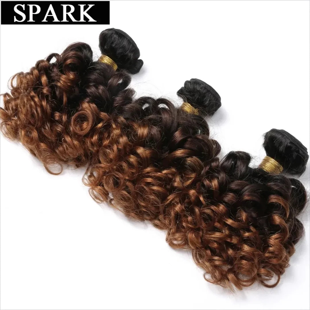 Ombre Bundles  Brazilian 1b/4/30 Human Hair Bouncy Curly Bundles  Short Curly Human Hair Wave 3 Bundles