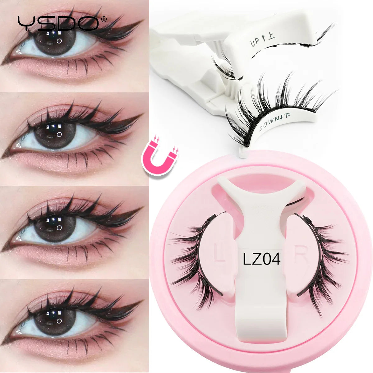 YSDO 1 Pair Magnetic Eyelashes Long-Lasting No Glue Needed Magnetic False Lashes Reusable Makeup Soft Faux 3D Mink Eyelash Tools