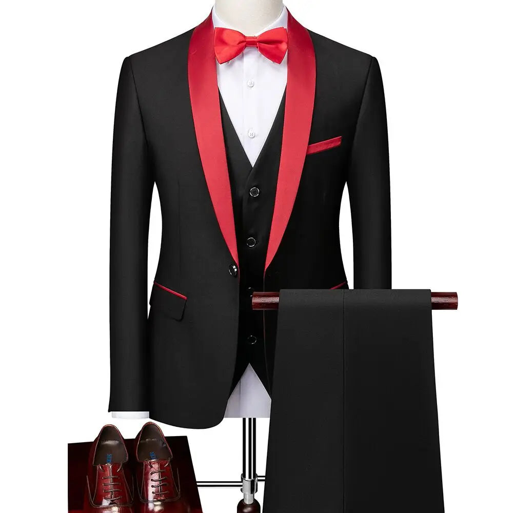 Suit (Blazer+ Vest + Pants) Men's Business Gentleman Fashion Slim Work Solid Color Plus Size Fair Dress Wedding Best Man Suits