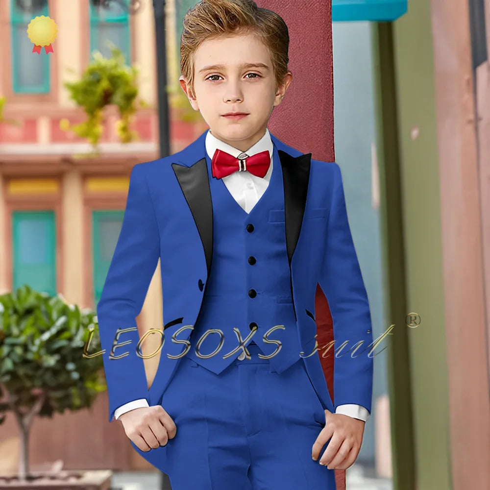 Boys Suit 3 Piece White Long Tuxedo Jacket Pants Vest Wedding Party Birthday Gift Kids Customized Blazer Suit