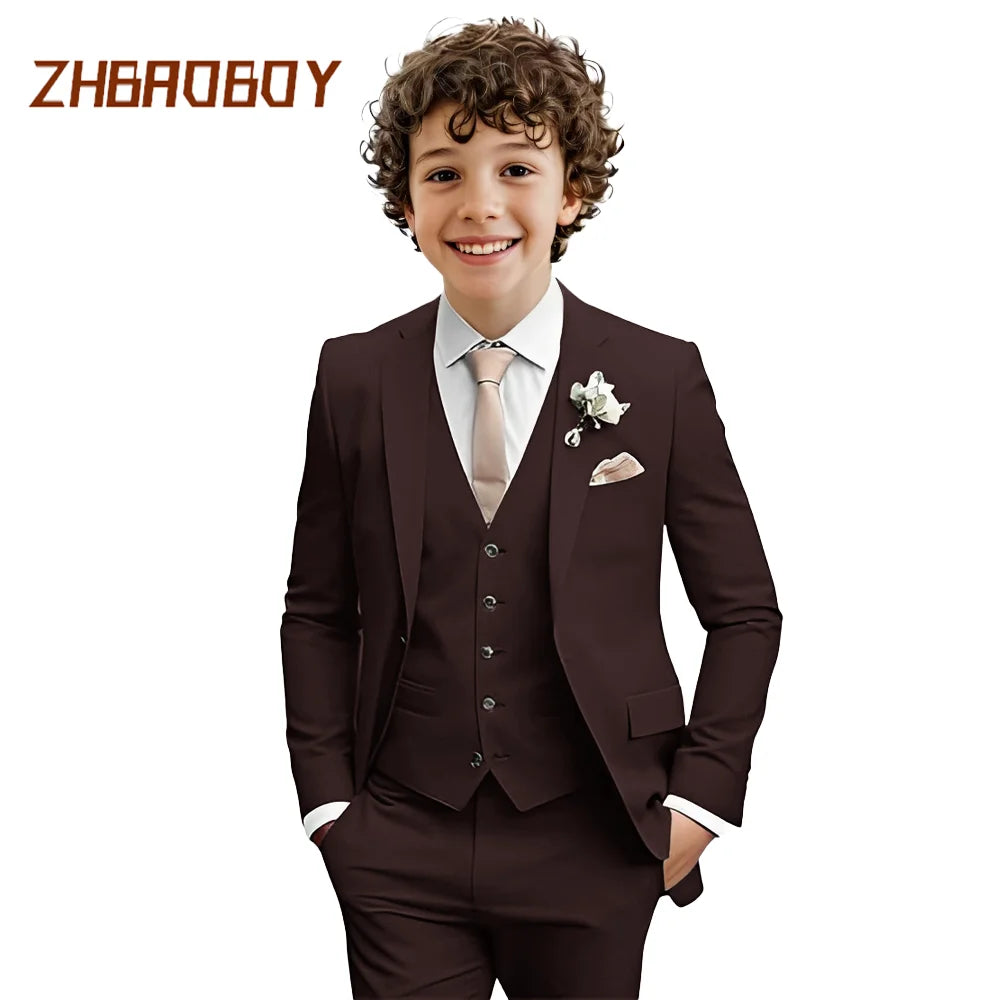 Boys Suit 3 Piece Slim Fit Kids Tuxedo Suit Formal Wedding Outfit Blazer Vest Pants Set