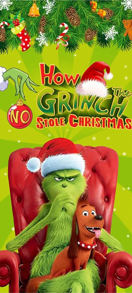 Christmas Green Haired Monster Door Cover Background Cloth Banner Christmas Party Scene Decoration Door Cover