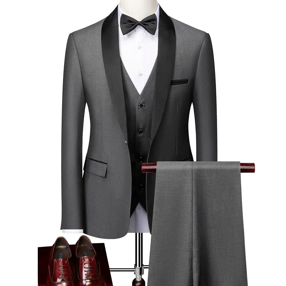 Suit (Blazer+ Vest + Pants) Men's Business Gentleman Fashion Slim Work Solid Color Plus Size Fair Dress Wedding Best Man Suits