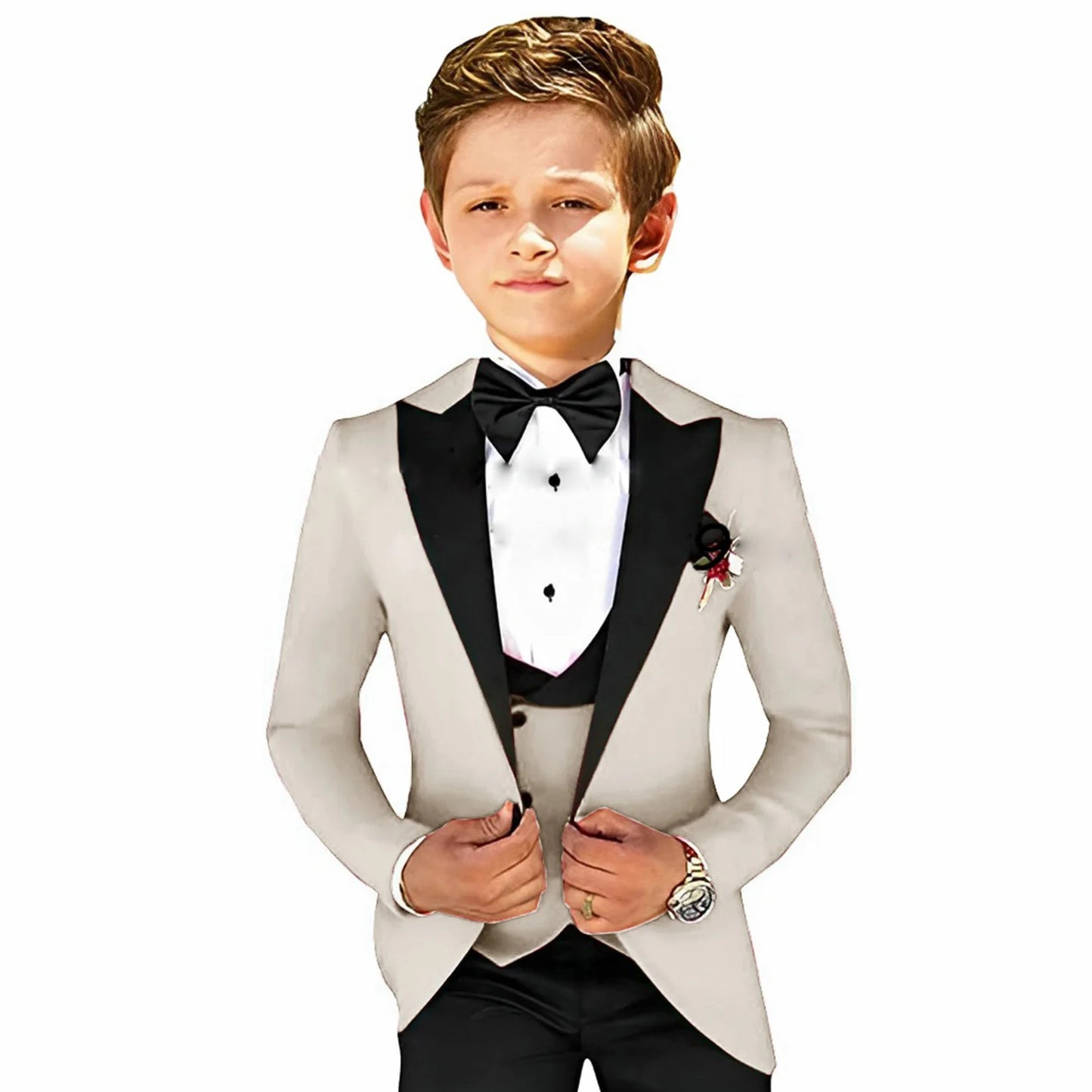 Boys Suit Wedding 3-Piece Party Dress Kids Splicing Lapel Jacket Pants Vest Blazer Slim Fit Complete Set of Clothes Tailored