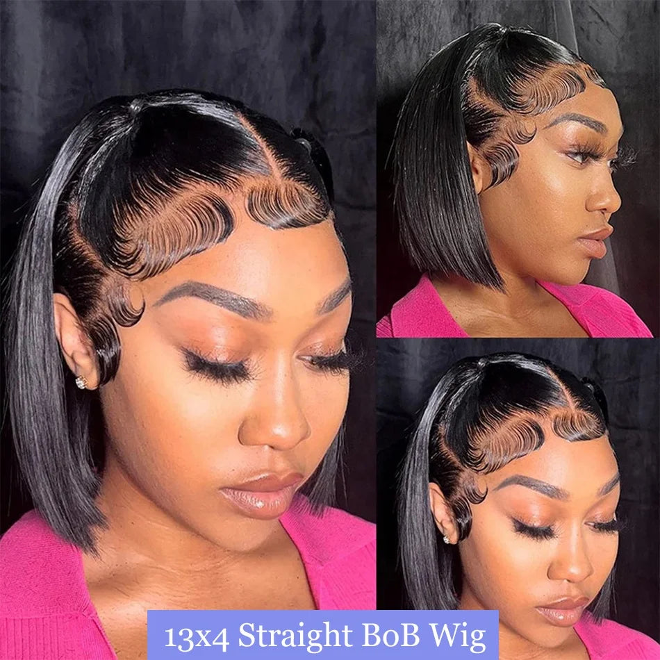 Bone Straight Bob Human Hair Wig Straight Short Bob Wigs 4x4 13x4 Lace Frontal Human Hair Wigs Women 200% Density 12 14 Inch