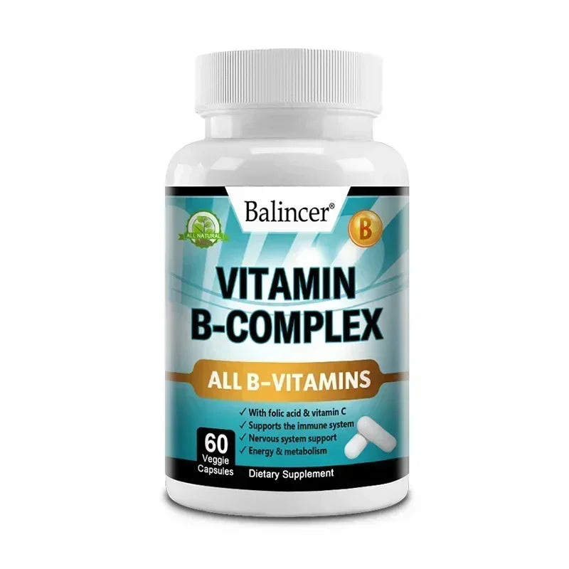 Vitamin B Complex Supplement, Containing Folic Acid and Vitamin C, Supports Energy, Immune Health, Antioxidant Supplement