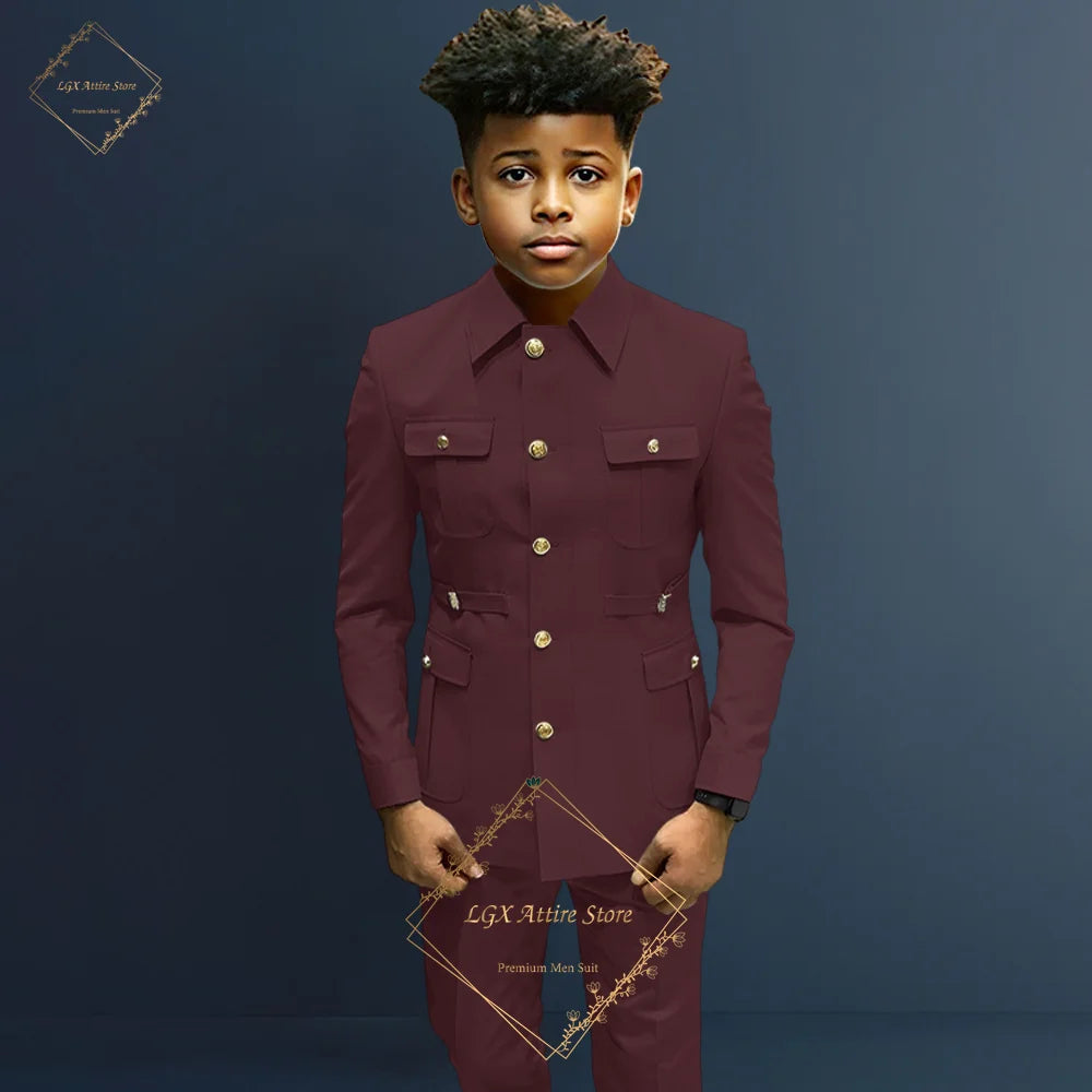 Boys single breasted formal suit 2 piece suit, boys Zhongshan suit style long coat classic design suitable for 2~16 years old