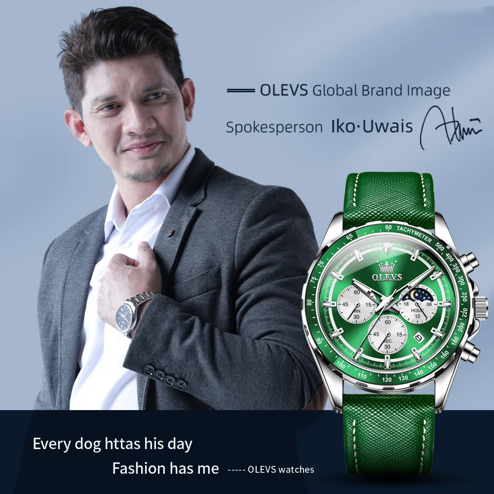 OLEVS 2945 Watches For Man Top Brand Young Fashion Original Quartz Wristwatch Waterproof Leather Starp Luminous   Reloj Hombre 