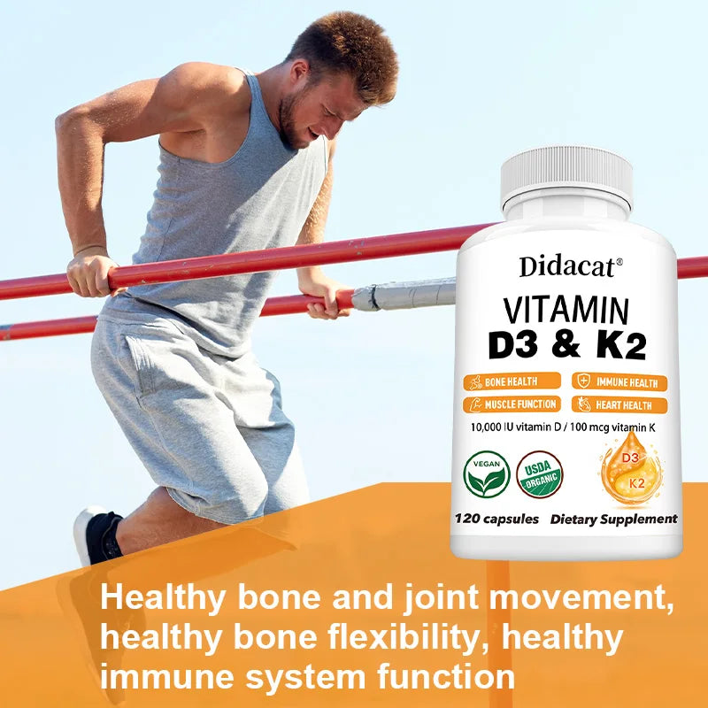 Vitamin D3+K2 Supplement 10000IU Vitamin D3 and K2 (MK-7) Capsules for Bone, Heart, Muscle, Immune Support, Non-GMO