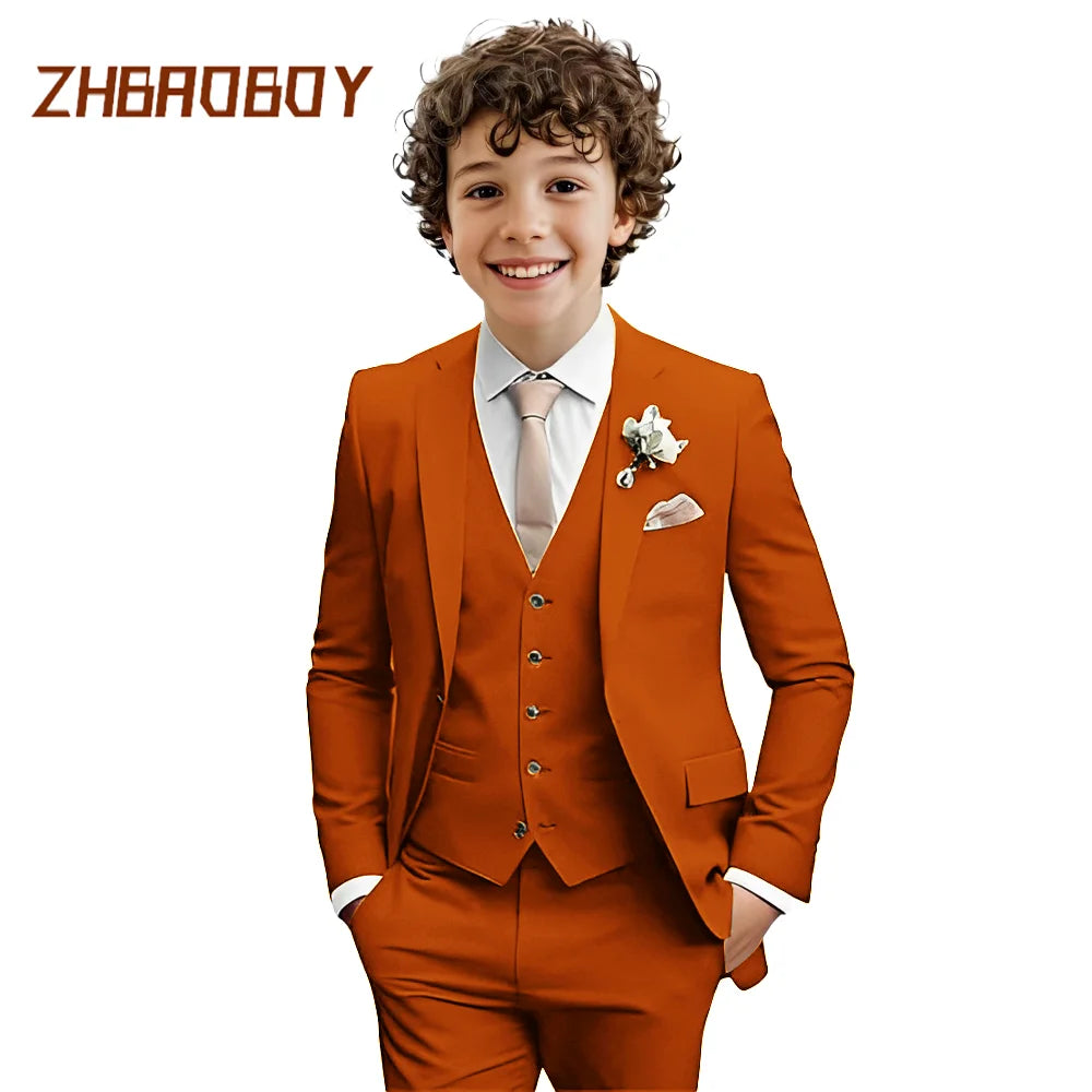 Boys Suit 3 Piece Slim Fit Kids Tuxedo Suit Formal Wedding Outfit Blazer Vest Pants Set