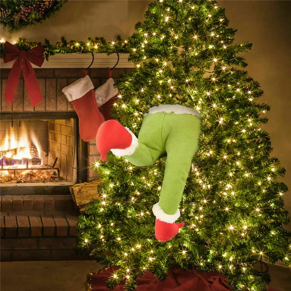 Christmas Elf Leg Plush Toy Xmas Tree Decoration Props Santa Claus Green Artificial Leg Children's Toy Christmas Home Decor