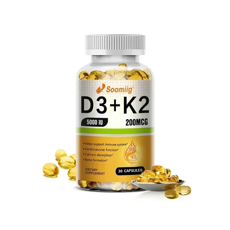 Vitamin D3 + K2 (MK-7)  Capsules - Strong Bones, Promote Brain Health, Maintain Cardiovascular Health, Enhances Immune System