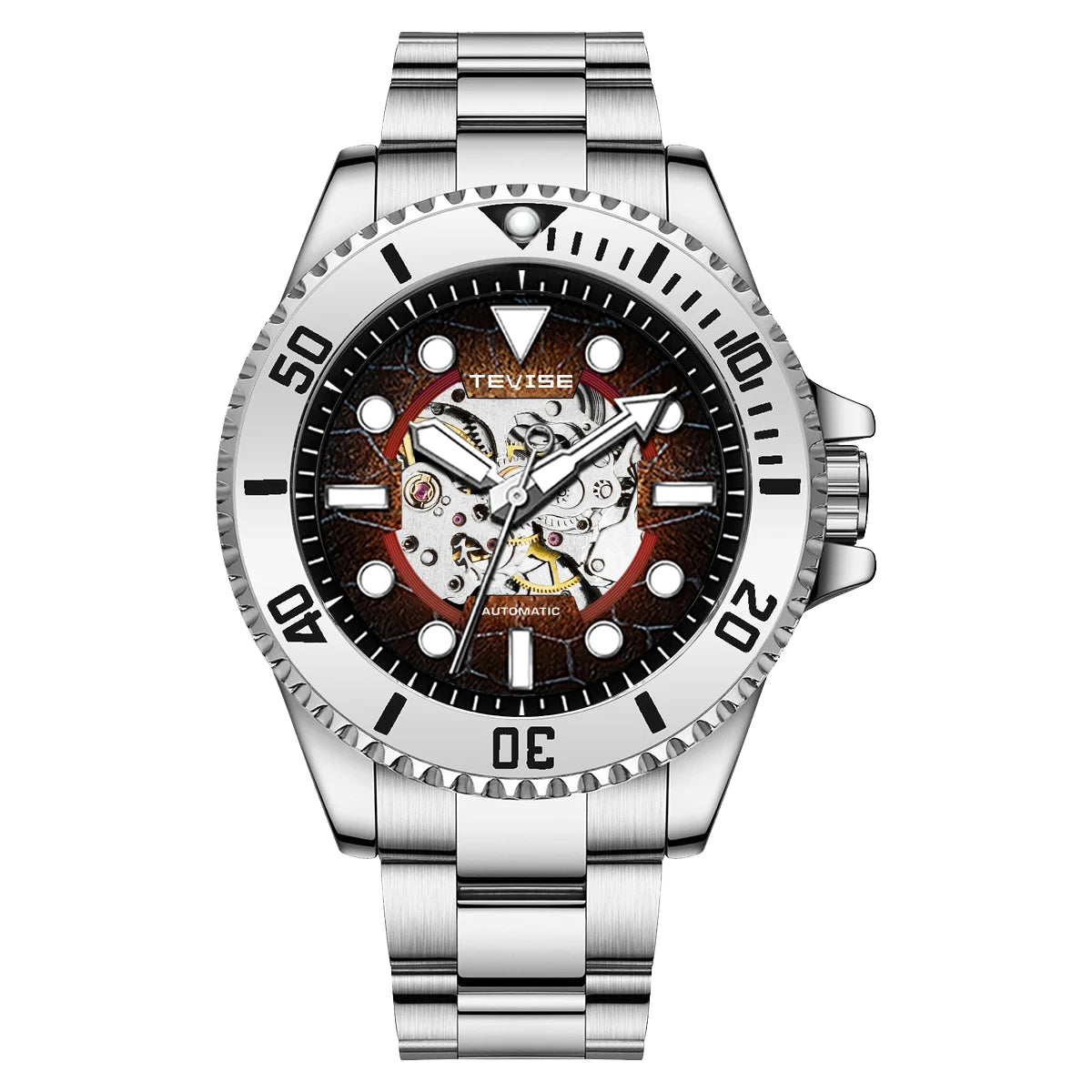TEVISE New Automatic Mechanical Watch for Men Waterproof Stainless Steel Skeleton Luminous Watch Fashion Casual Wristwatch