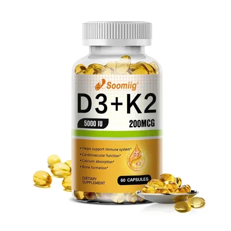 Vitamin D3 + K2 (MK-7)  Capsules - Strong Bones, Promote Brain Health, Maintain Cardiovascular Health, Enhances Immune System