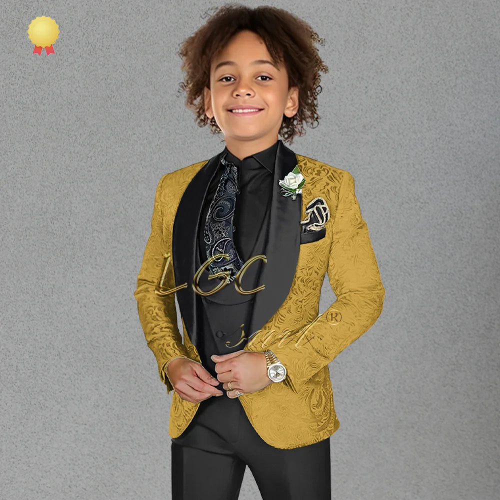 3-piece black velvet collar suit and tailcoat for boys, customized wedding party, boys' birthday formal set for ages 3-16