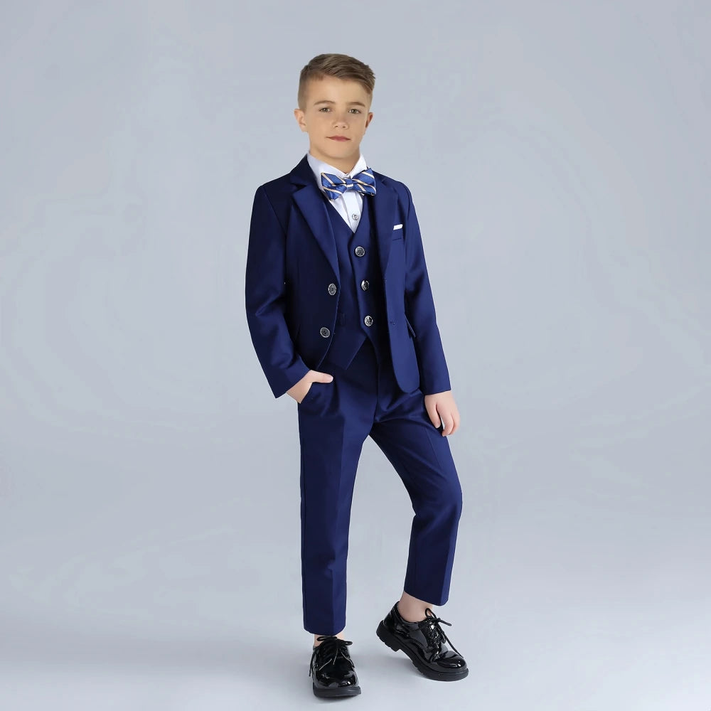 Boys Formal Slim Fit Suit Set 4 Pieces Two Colors Available Fast Delivery Notched Lapel Kids Suits Banquet Party Tuxedo 3-14T