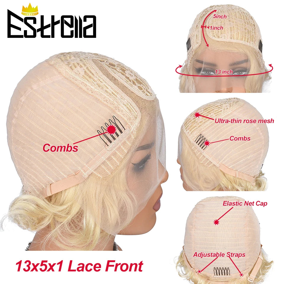 Pixie Cut Human Hair Wigs For Women Peruvian 613 Colored Human Hair Lace Frontal Wigs Pre Plucked Lace Side Part Wig Remy Hair