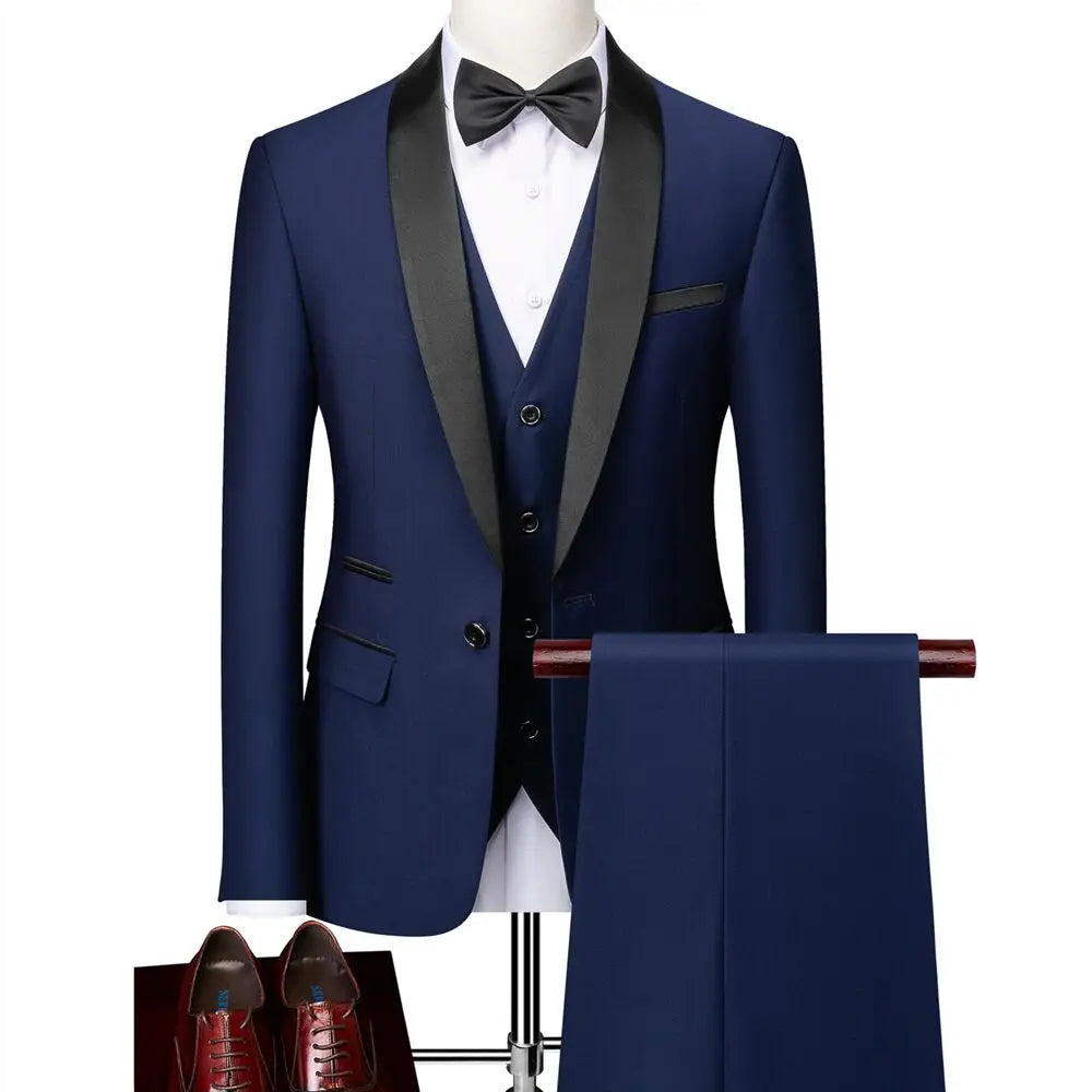 Suit (Blazer+ Vest + Pants) Men's Business Gentleman Fashion Slim Work Solid Color Plus Size Fair Dress Wedding Best Man Suits