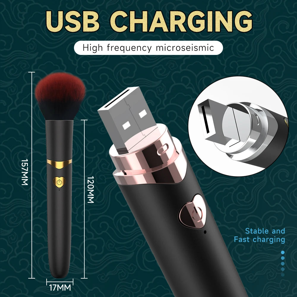 Vibrating Makeup Brush Massager Strong Shock Female Orgasm Clitoral Stimulator 7 Speed AV Wand Vibrator Adult Sex Toys for Women