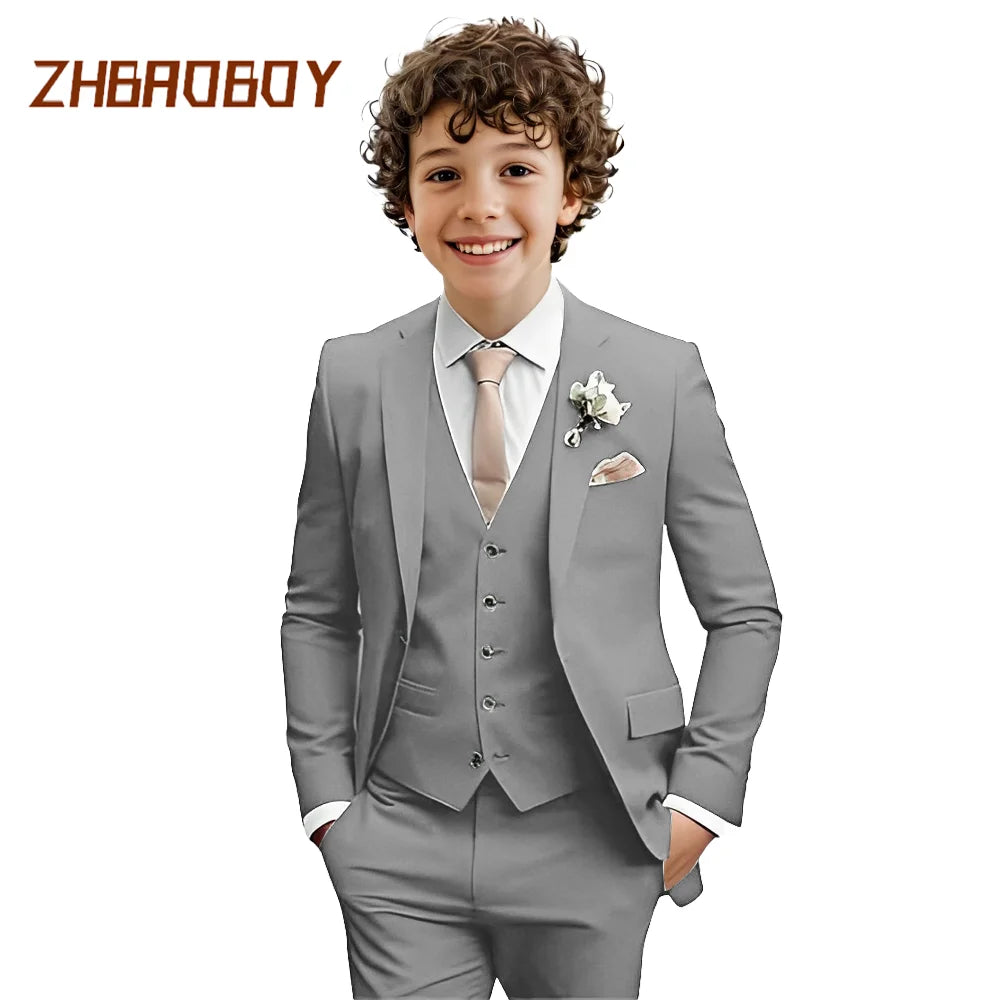 Boys Suit 3 Piece Slim Fit Kids Tuxedo Suit Formal Wedding Outfit Blazer Vest Pants Set