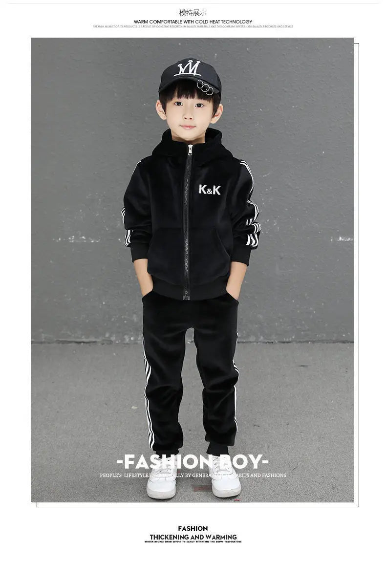 Boys Suit Sweatshirts +Pants Cotton 2Pcs/Sets 2023 Graceful Spring Autumn Sports Sets School Outdoors Thicken Children Clothing