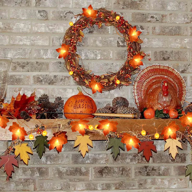 3M/2M Fall Decor Lighted Autumn Garland, Maple Leaves LED Fairy Lights Halloween String Lights Thanksgiving Decor for Home