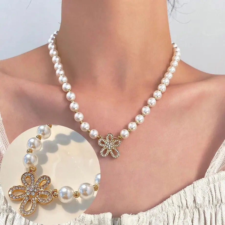 Pearl Necklace Collier Femme Collares Statement Multilayer Choker Statement Jewelry Women Simulated Pearl Necklaces & Pendants
