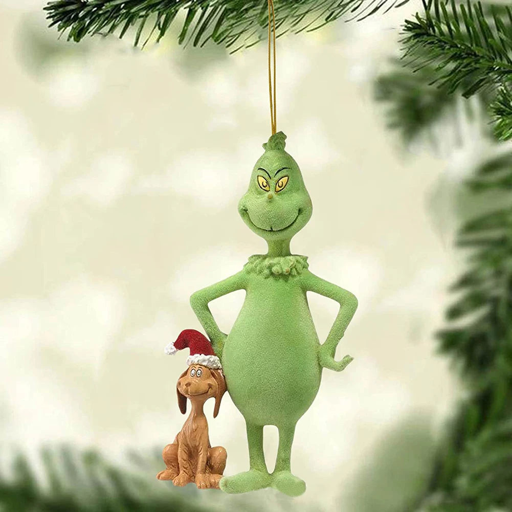 2D Acrylic Paper Christmas Tree Green Monsters Ornaments Cute Green Monsters Christmas Tree Pendants Christmas Cartoon Ornaments