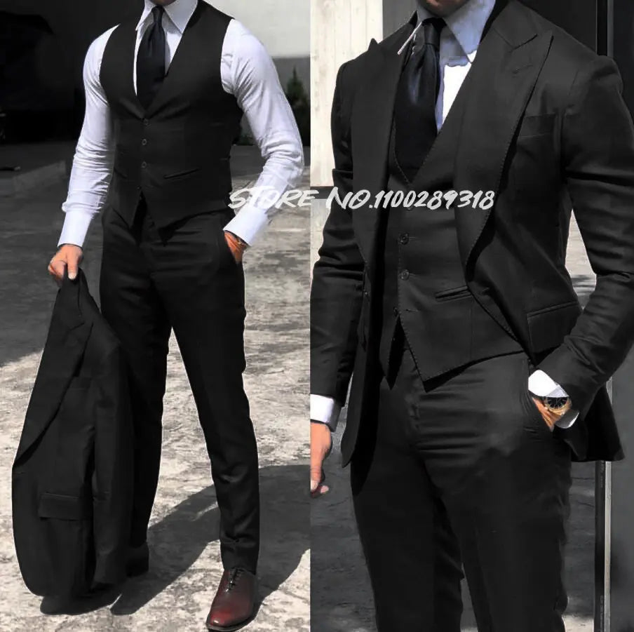 Classy Wedding Tuxedos Suits Slim Fit Suit For Men 3 Pieces Groomsmen Suit Formal Business Suit Costume Homme(Jacket+Vest+Pants)