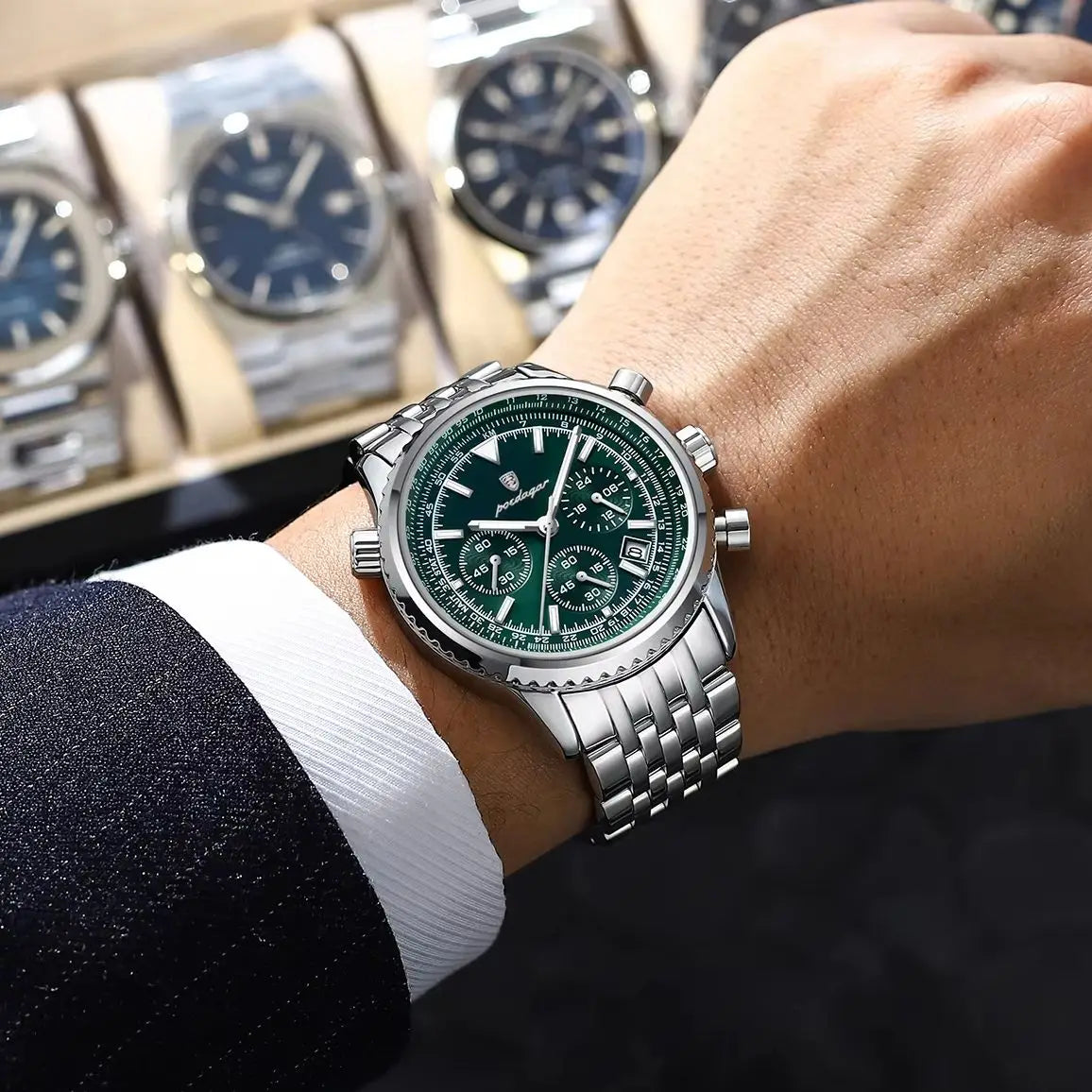 POEDAGAR Luxury Men's Watch Date Chronograph Stainless Steel Quartz Man Watch Waterproof Luminous Business Watches For Men Reloj