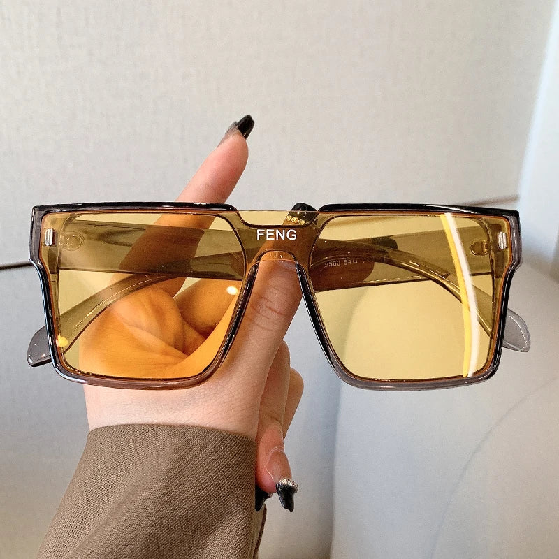 Sunglasses Men Fashion Oversized Square Frame Punk Glasses Brand Designer Women Large Eyewear Shades UV400 Protection Eyeglasses