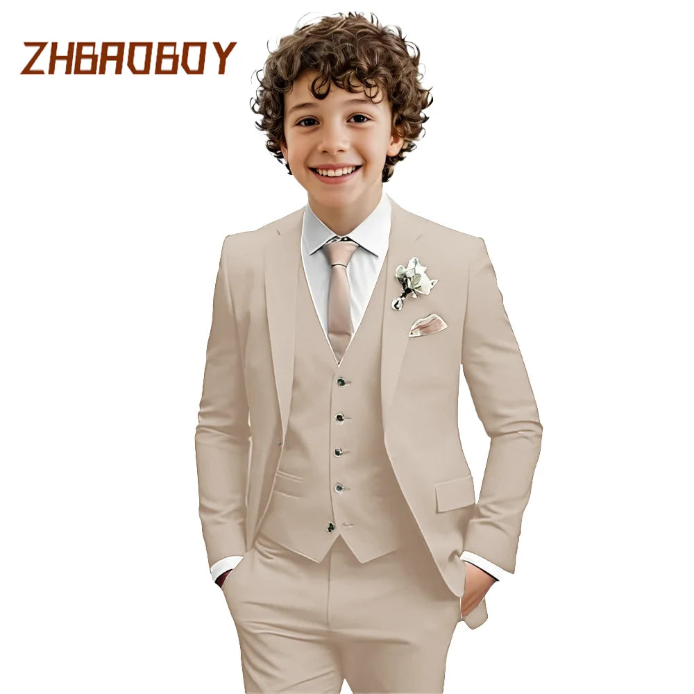 Boys Suit 3 Piece Slim Fit Kids Tuxedo Suit Formal Wedding Outfit Blazer Vest Pants Set