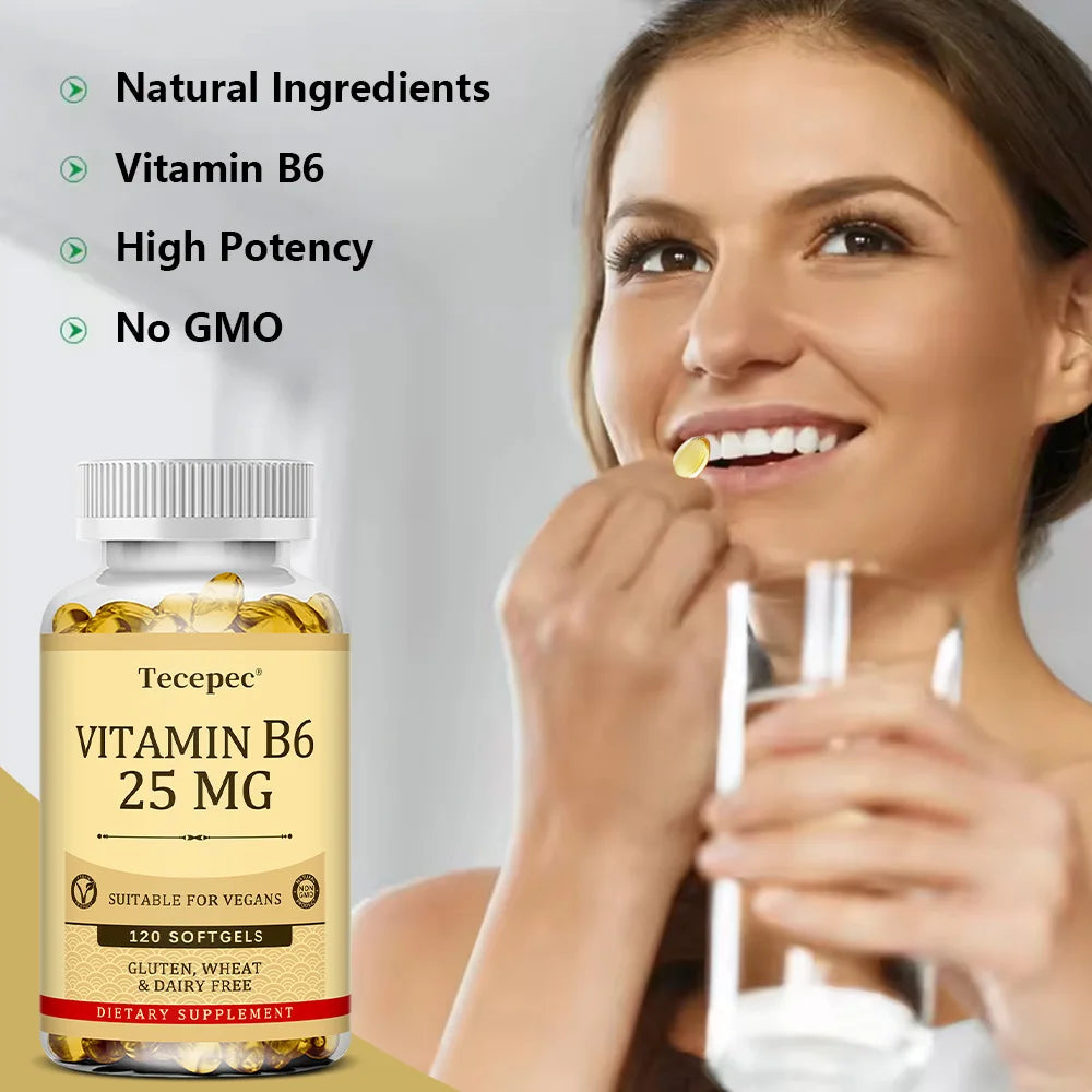 Vitamin B6 Supplement 25 Mg - Supports Energy Metabolism, Heart & Nervous System Health - Vegan Capsules, Gluten Free, NON-GMO