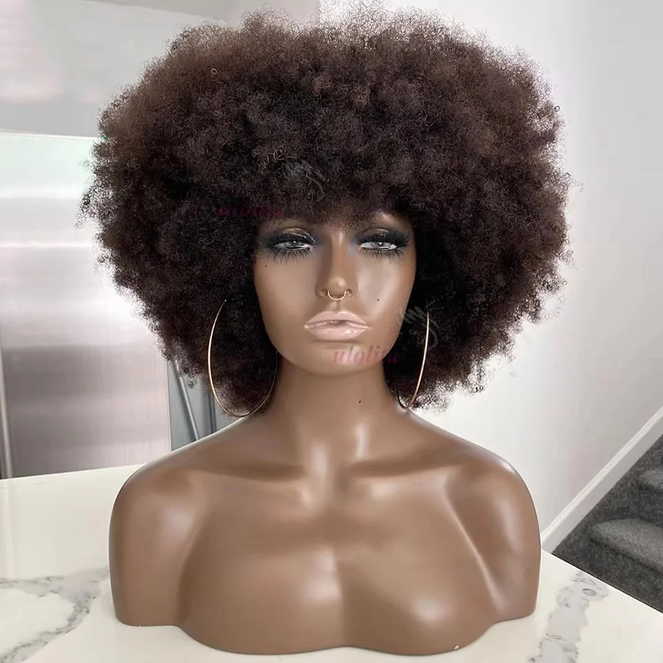 Peruvian Hair Pixie Short Afro Kinky Curly Bob Cut Bouncy Cheap Full Machine Made Human Hair Wigs For Black Women Glueless Remy