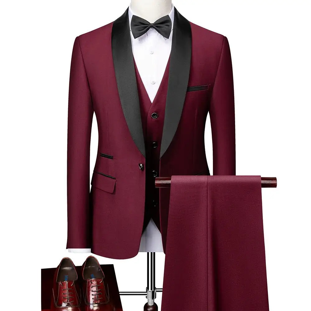 Suit (Blazer+ Vest + Pants) Men's Business Gentleman Fashion Slim Work Solid Color Plus Size Fair Dress Wedding Best Man Suits