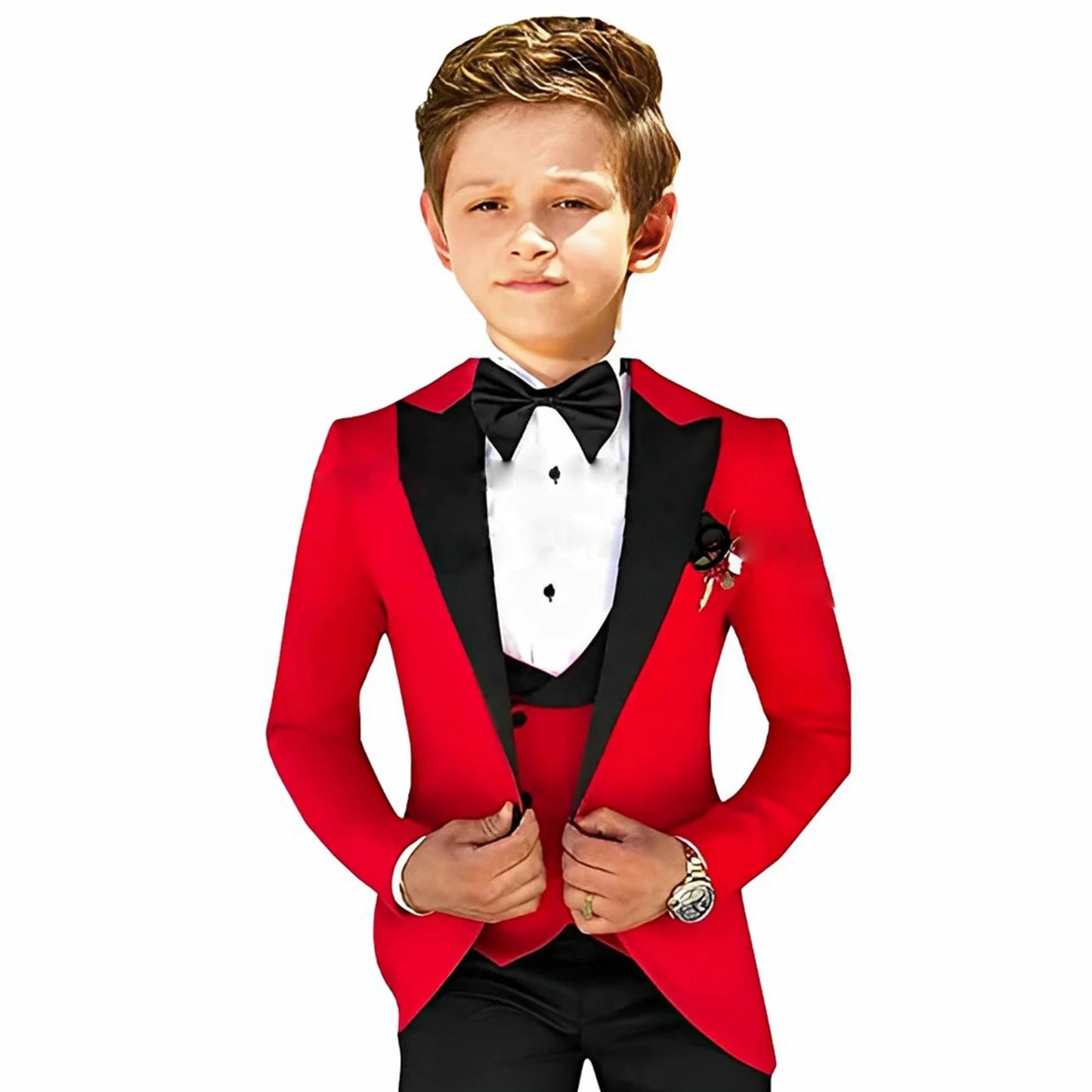Boys Suit Wedding 3-Piece Party Dress Kids Splicing Lapel Jacket Pants Vest Blazer Slim Fit Complete Set of Clothes Tailored