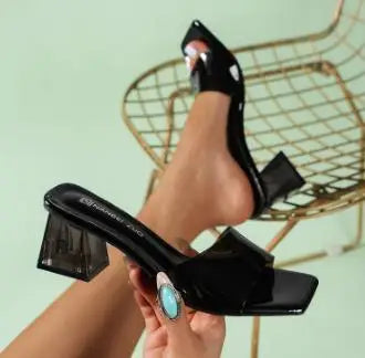 Crystal Clear Transparent Slippers Female Shoes Middle Heels Comfortable New Summer Women Shoes Woman Fashion Cool Mules Slides