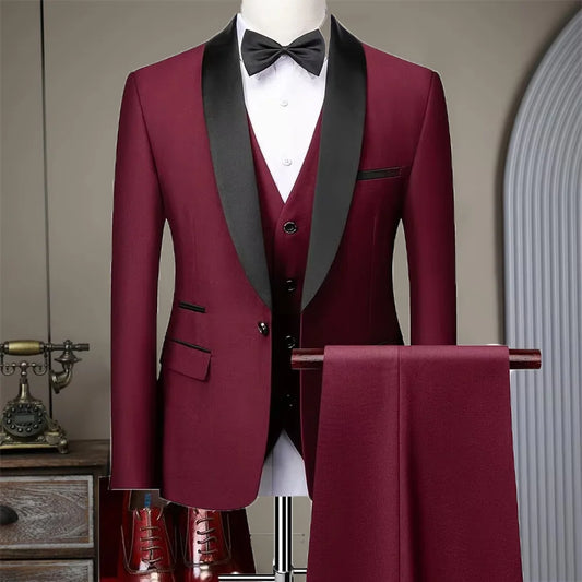 Suit (Blazer+ Vest + Pants) Men's Business Gentleman Fashion Slim Work Solid Color Plus Size Fair Dress Wedding Best Man Suits