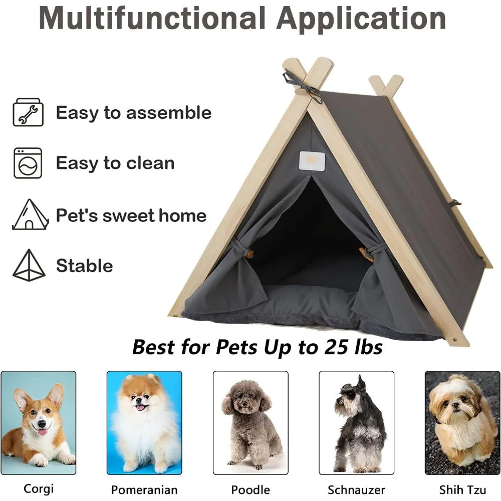 Pet Tent House Foldable and Removable Portable Comfortable and Breathable Cat House Stable Dog House with Thick Pad Pet Supplies