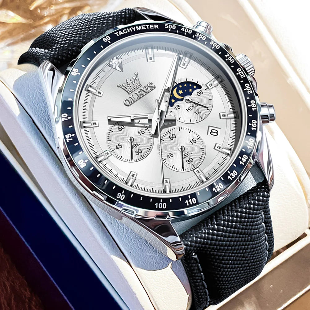 OLEVS Men's Watches Fashion Sports Green Watch For Men Multifunctional Quartz Wristwatches Men Waterproof Leather reloj hombre