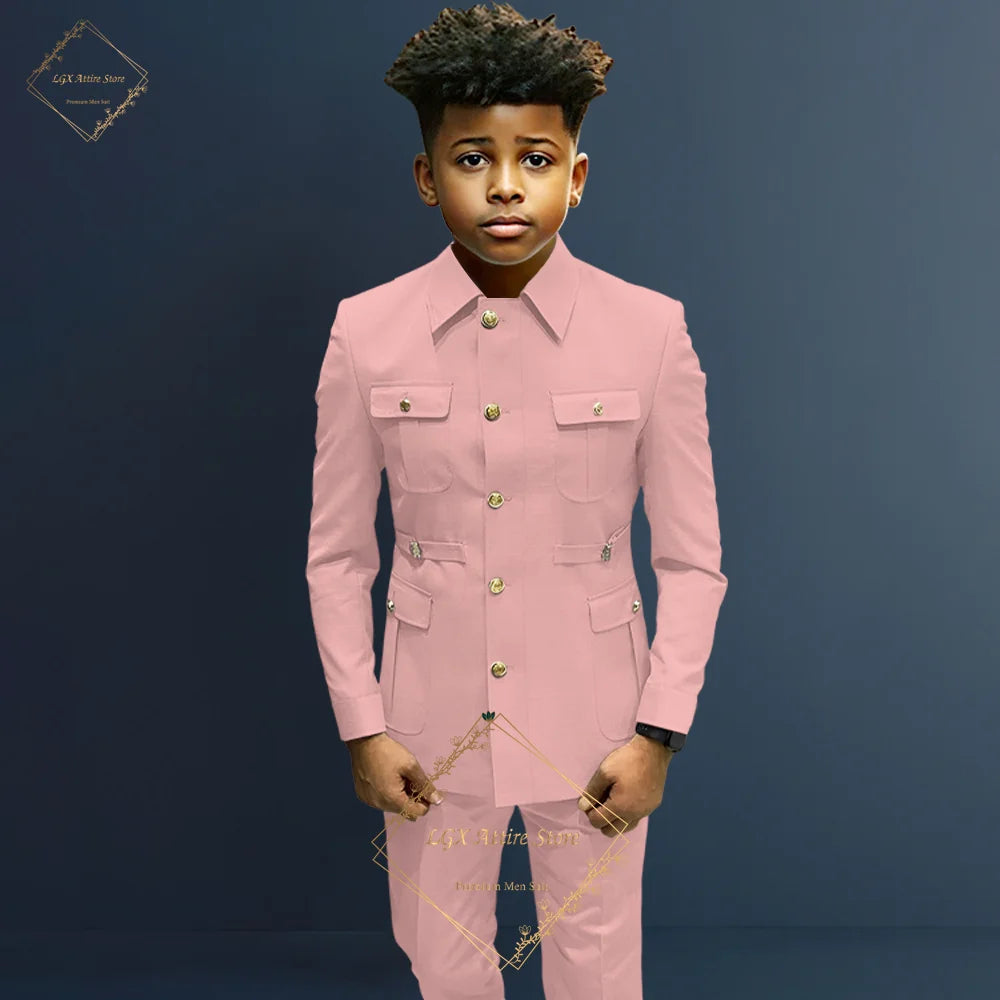Boys single breasted formal suit 2 piece suit, boys Zhongshan suit style long coat classic design suitable for 2~16 years old