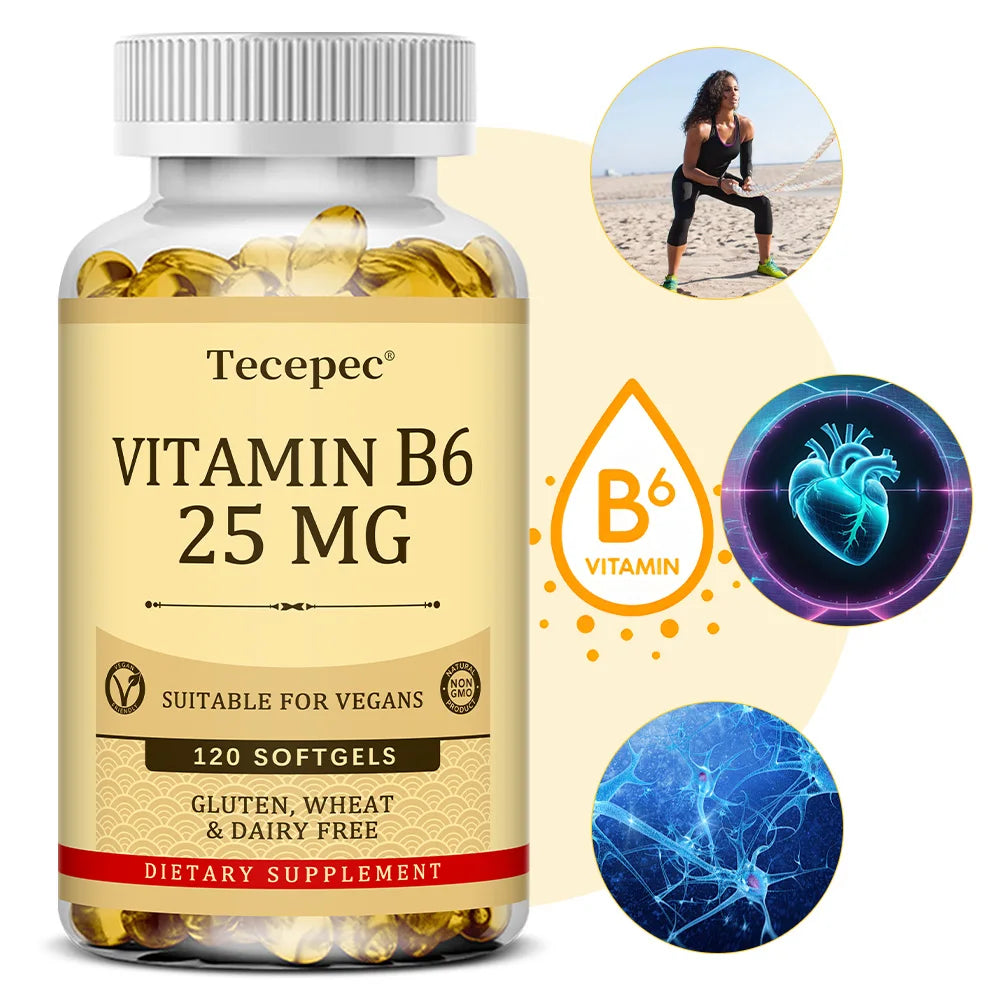 Vitamin B6 Supplement 25 Mg - Supports Energy Metabolism, Heart & Nervous System Health - Vegan Capsules, Gluten Free, NON-GMO